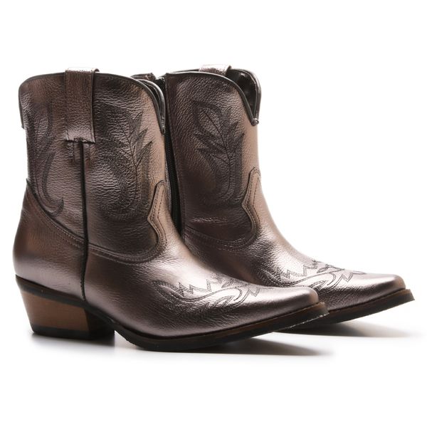Bota Texana Feminina Cano Curto Metalizado Grafite... - Gutierre Boots