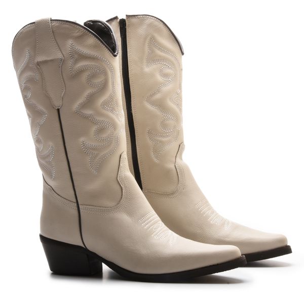 Bota Texana Feminina Napa Off White - 03-564S - Gutierre Boots