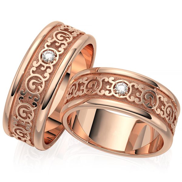 Aliança de Casamento Trabalhada Arabescos e Circulos com Diamantes - Ouro 18k