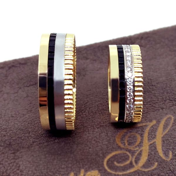 O Majestoso Par de Alianças Elegância e Luxo em Ouro Amarelo, Branco e Rosê - Brilhantes e Onix