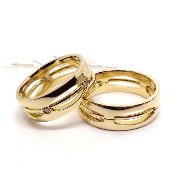 Aliança Bodas de Prata Eternidade Entrelaçada Um Amor em Duas Cores - Ouro 18k - com Diamantes