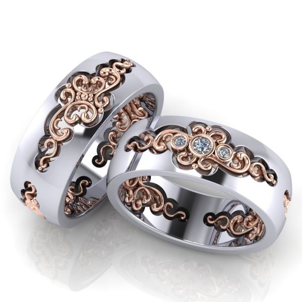 Aliança de Casamento Encantos Desenhos em Arabescos com Diamantes