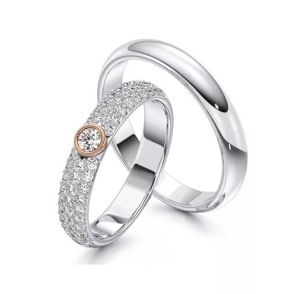 Aliança Solitário Com Diamantes - Casamento e Noivado - Ouro 18k