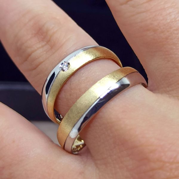 Alianças Bodas Celebração Única - Par de Alianças Harmonia Dual - Ouro 18k