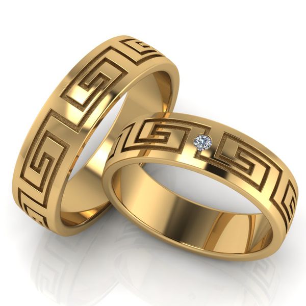 Alianças Geométricas em Ouro 18k com Diamante de 3 Pontos