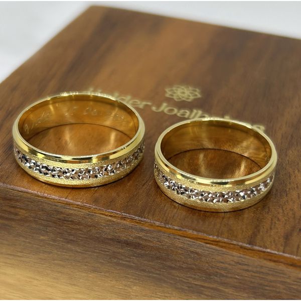 Aliança em Ouro 18k Personalizada Bodas de Prata 