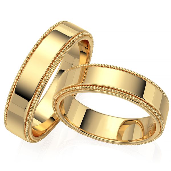 Aliança de Casamento Elegância em Ouro Pontilhado com Bolinhas em Ouro 18k Polido 