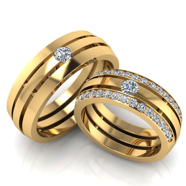 Aliança de Casamento Elos Tríplice Testemunhe Cravejadas com Diamantes