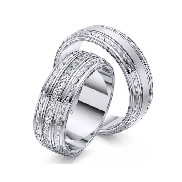 Aliança de Casamento Trabalhada com Trança Cravejada com Diamantes - Ouro 18k 750