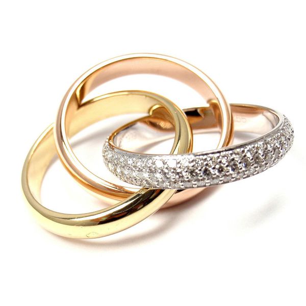 Aliança em Ouro 18k Com três elos com Diamantes Unidade