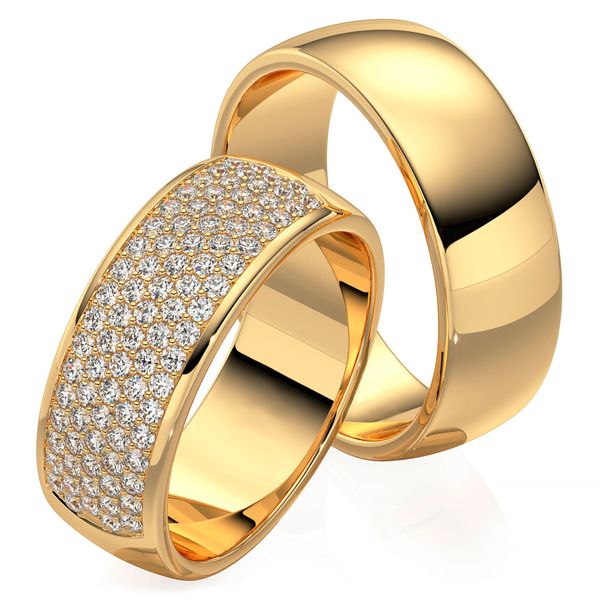 Alianças Clássicas Elegância - Diamantes Cravejados com 90 Pontos - 7,5mm - Ouro 18k