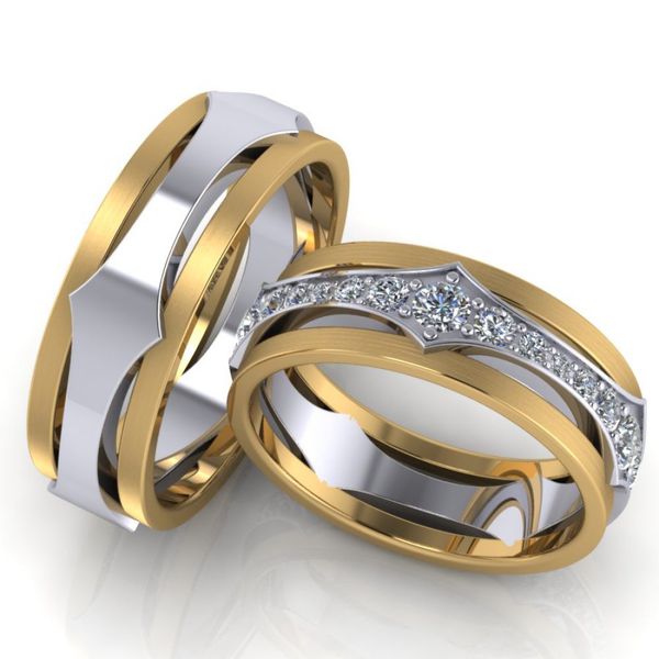 Aliança de Casamento e Bodas Contrastes Radiantes - com Diamantes - Ouro 18k