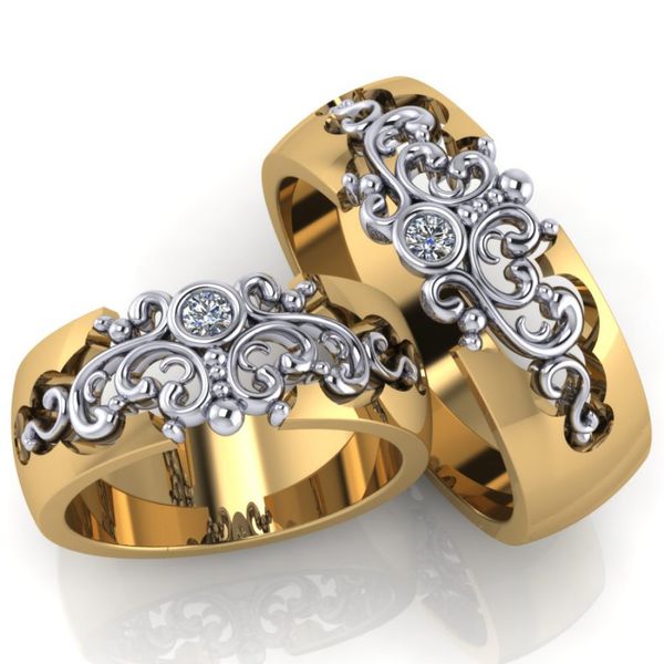  Alianças de Casamento Arabescos com Diamantes de 10 Pontos Glamour J&R