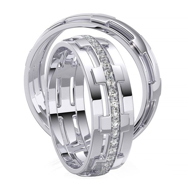 Aliança de Casamento Harmonia Eterna de União Trabalhada com Diamantes - Ouro 18k