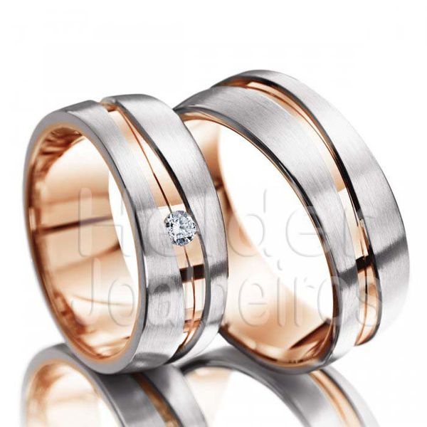 Aliança de Bodas Com Diamante - Ouro 18k 