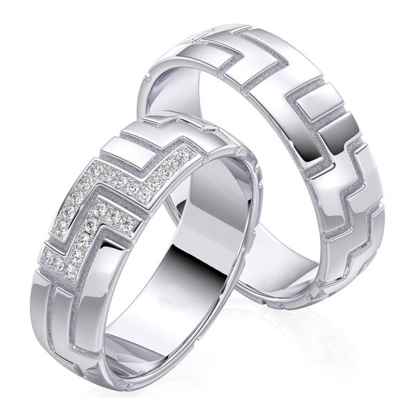 Alianças Elegância Relevo com Fundo Fosco - Ouro 18k com Diamantes - 6,5mm