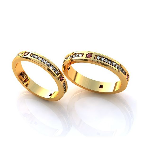 Aliança de Casamento em Ouro 18k com Diamantes e Rubi 
