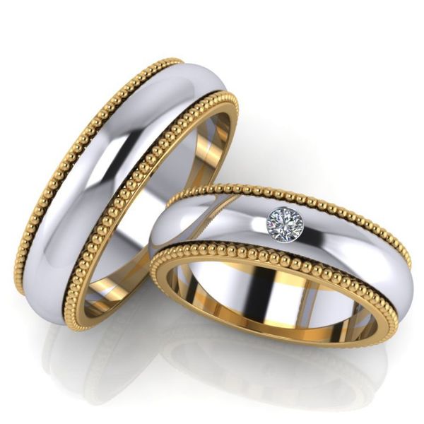 Alianças Bodas Radiantes de Duas Cores - Ouro 18k - Com Diamantes