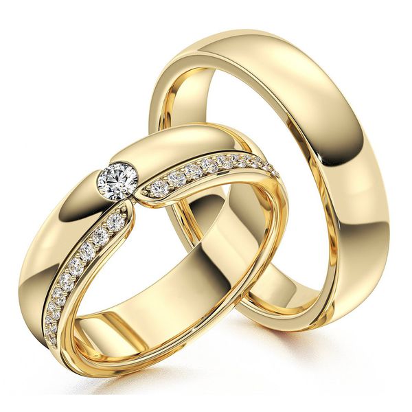 Alianças Elegância Radiante Classica em Ouro 18k - Cravejada com Diamantes