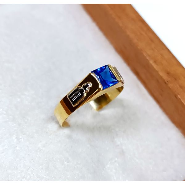 Anel Infantil ABC em Ouro 18k Sinete com Safira Azul