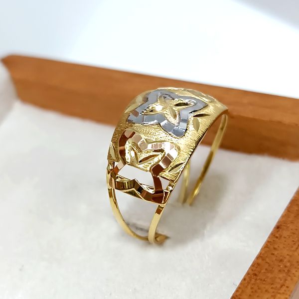 Anel em Ouro 18k Tricolor Abaulada Flor
