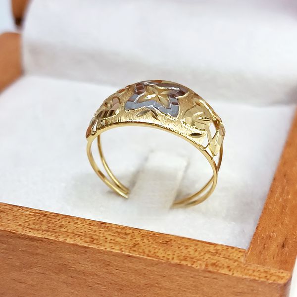 Anel em Ouro 18k Tricolor Abaulada Flor