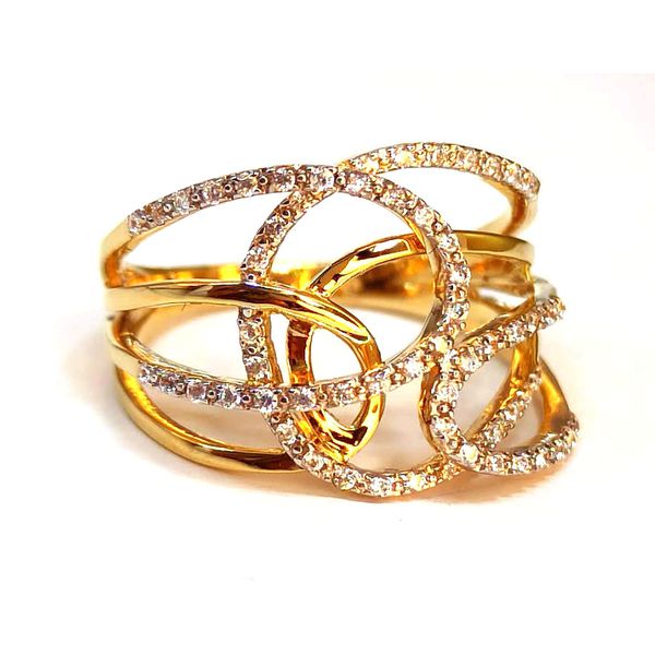 Anel em Ouro 18k Entrelaçado Cravejado