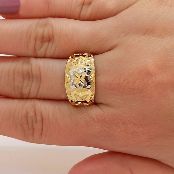 Anel em Ouro 18k Tricolor Abaulada Flor