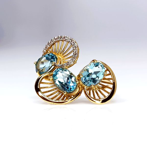 Anel Ouro 18k Topázio Acapulco Azul com Brilhantes