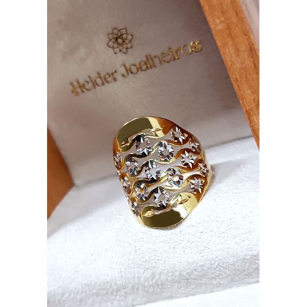 Anel em Ouro 18k Amarelo e Branco Diamantado