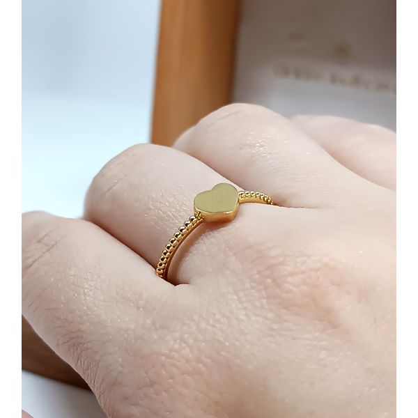 Anel em Ouro 18k Coração Central Polido e Laterais com Bolinhas