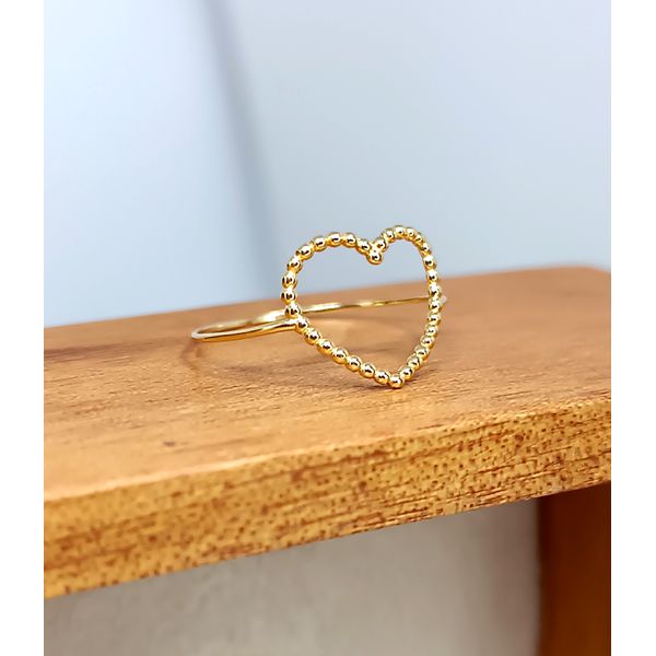 Anel em Ouro 18k Coração com Bolinhas Personalizado e Delicado