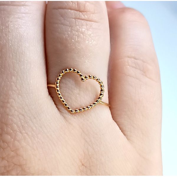 Anel em Ouro 18k Coração com Bolinhas Personalizado e Delicado
