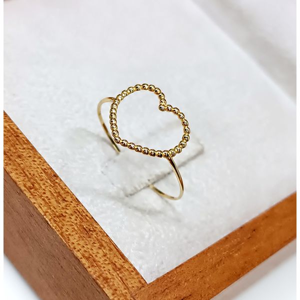Anel em Ouro 18k Coração com Bolinhas Personalizado e Delicado