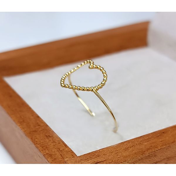 Anel em Ouro 18k Coração com Bolinhas Personalizado e Delicado
