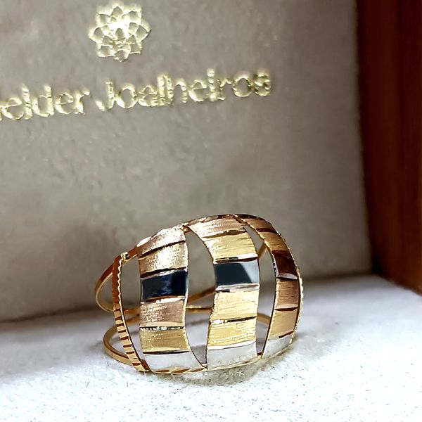 Anel em Ouro Amarelo, Branco e Rosê 18k Tricolor Diamantado