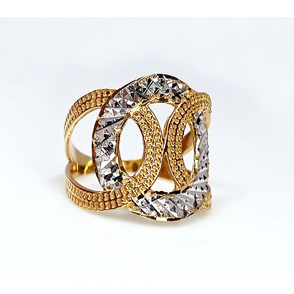 Anel em Ouro Amarelo e Branco 18k Diamantado e Trabalhado