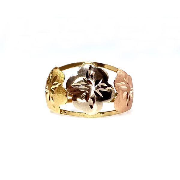 Anel em Ouro 18k Flor Tricolor Diamantada