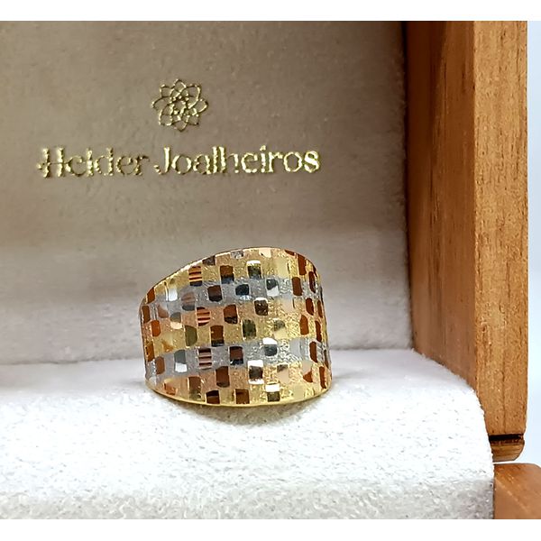 Anel em Ouro 18k Tricolor Diamantado