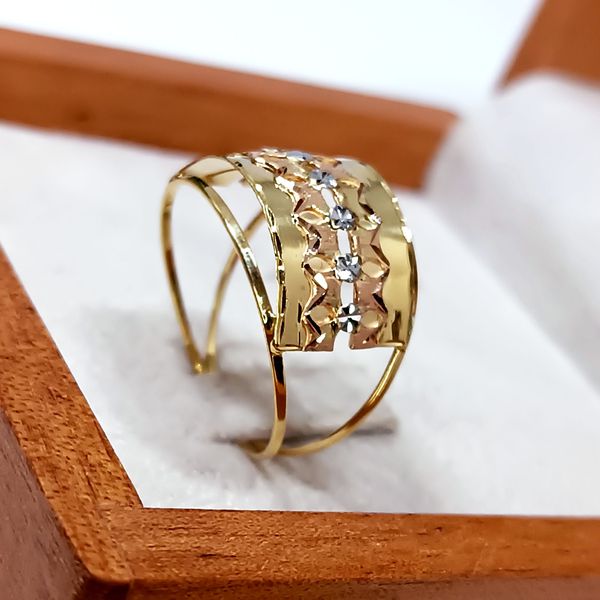 Anel em Ouro 18k Tricolor Diamantado