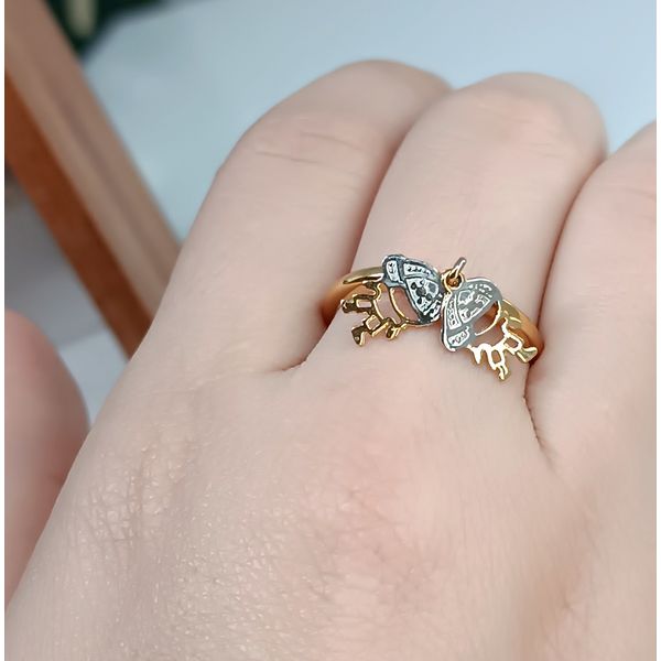 Anel em Ouro 18k Amarelo e Branco com Pingentes Meninos 