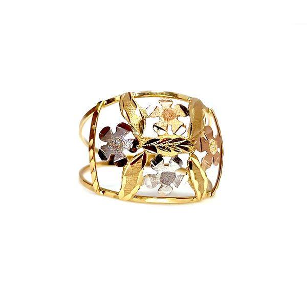 Anel em Ouro 18k Flores Tricolor