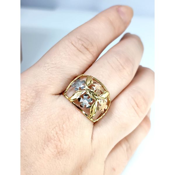 Anel em Ouro 18k Flores Tricolor