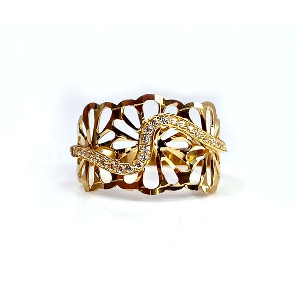 Anel em Ouro 18k Flores Cravejado e Desenhado