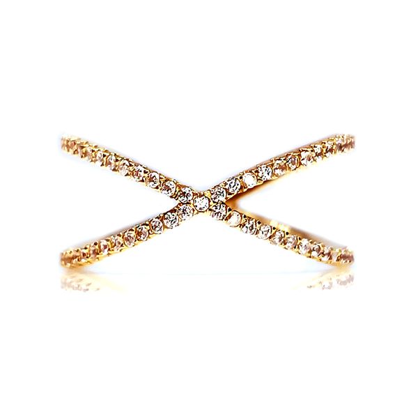 Anel modelo X cravejado em Ouro 18k