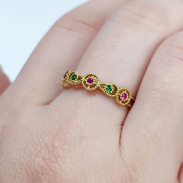 Anel em Ouro 18k Pedras Coloridas
