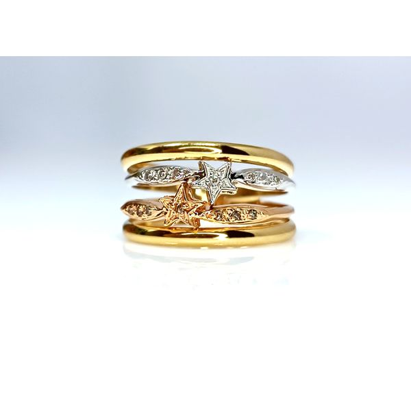 Anel em Ouro 18k Estrela Tricolor com Diamantes