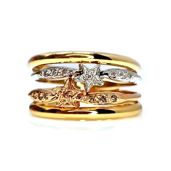 Anel em Ouro 18k Estrela Tricolor com Diamantes