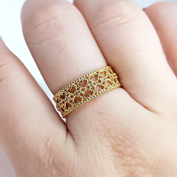 Anel em Ouro 18k Corações Trabalhados