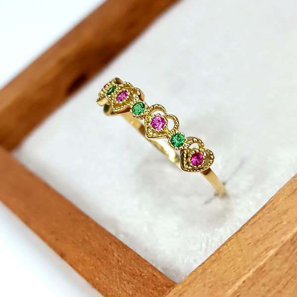 Anel em Ouro 18k Coração com Pontos Coloridos